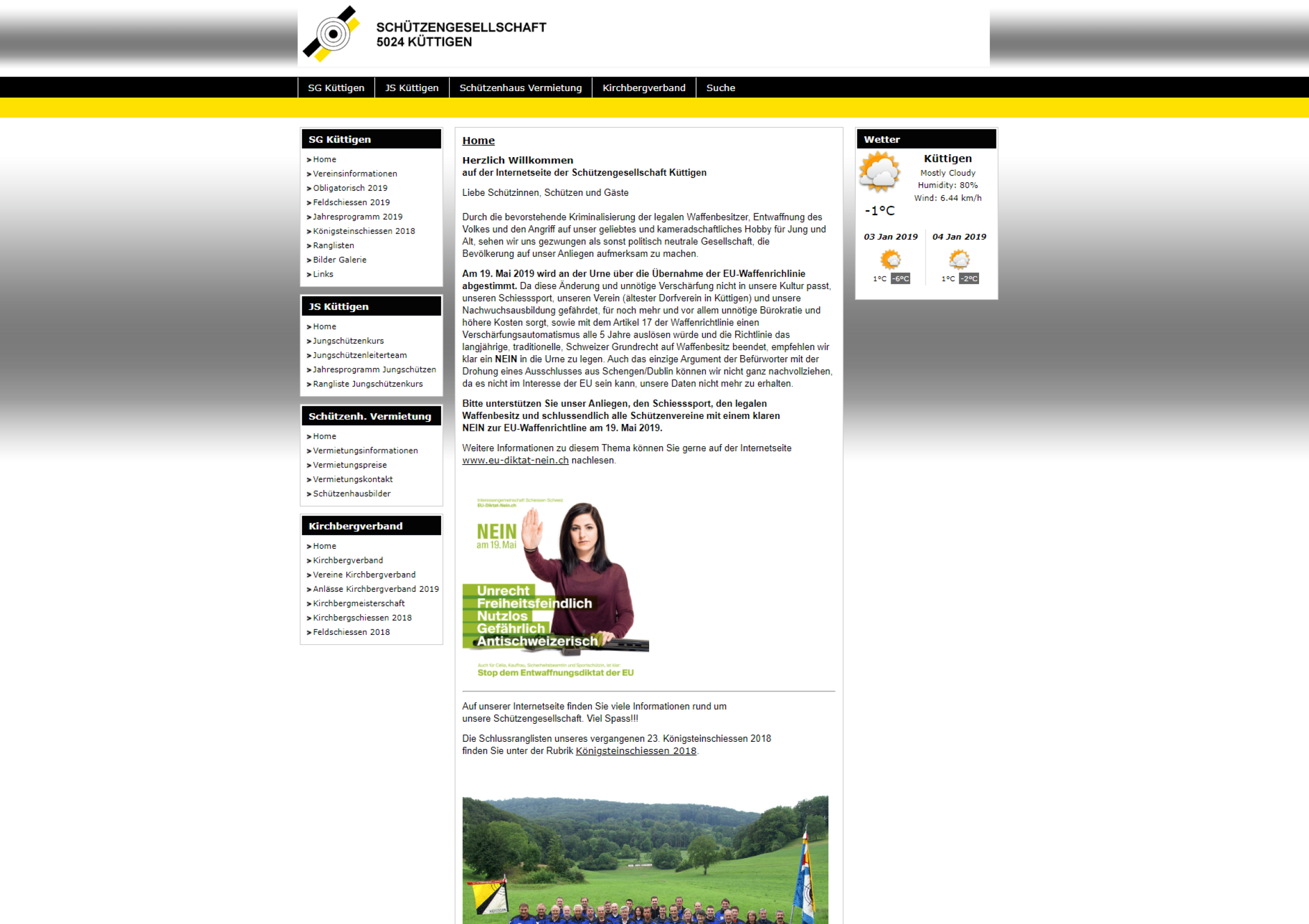 Die alte Webseite der SG Küttigen aus dem Jahre 2009